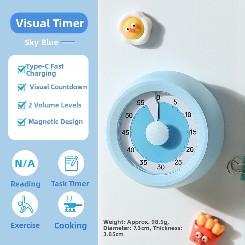 Type C Powered Visual Timer 60 Min Countdown for Kitchen Desk Study Environment