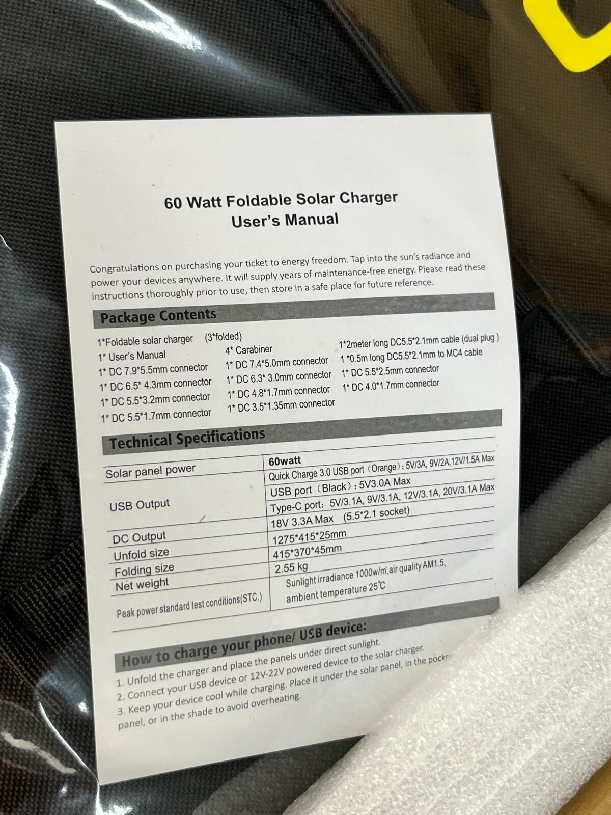 Marbero Foldable Portable Solar Charger 60W Camping RV
