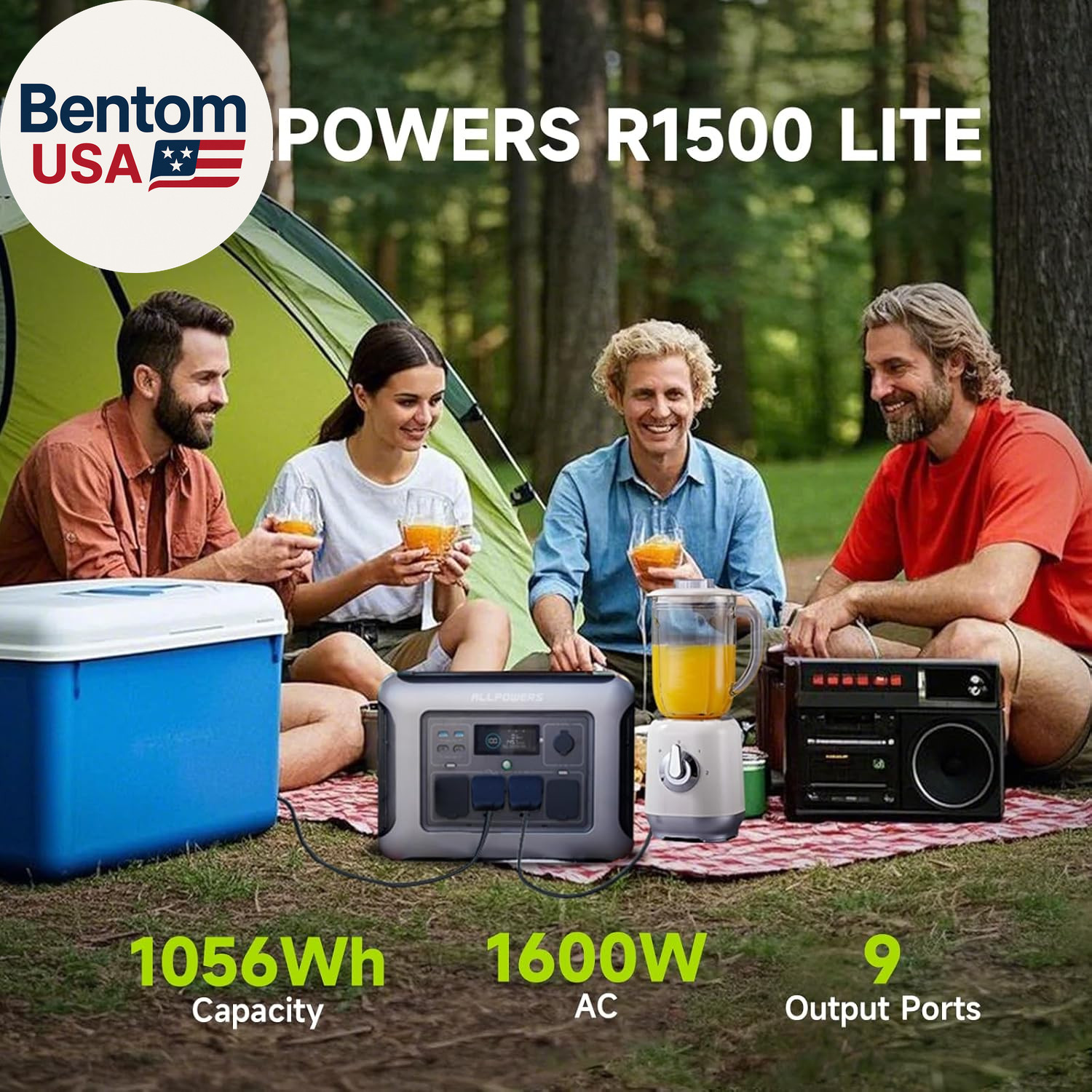 R1500L Portable Power Station with SP027 Solar Panel, 1600W 1056Wh Lifepo4 Solar