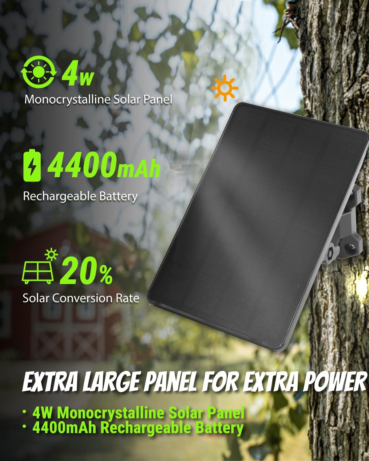 5V/12V Trail Camera Solar Panel – 4W Solar Panel Battery w/ 4400mAh Li-ion Ba…