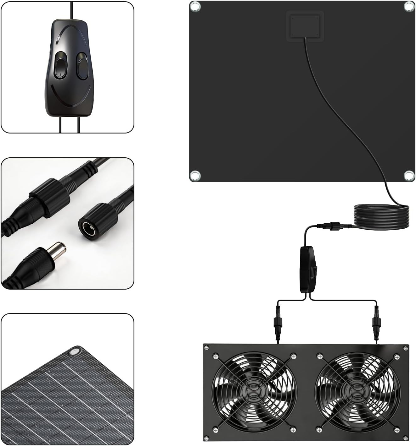 12W Solar Panel Powered Fan Kit, Dual Waterproof Fans, 2500RPM High Speed, S…