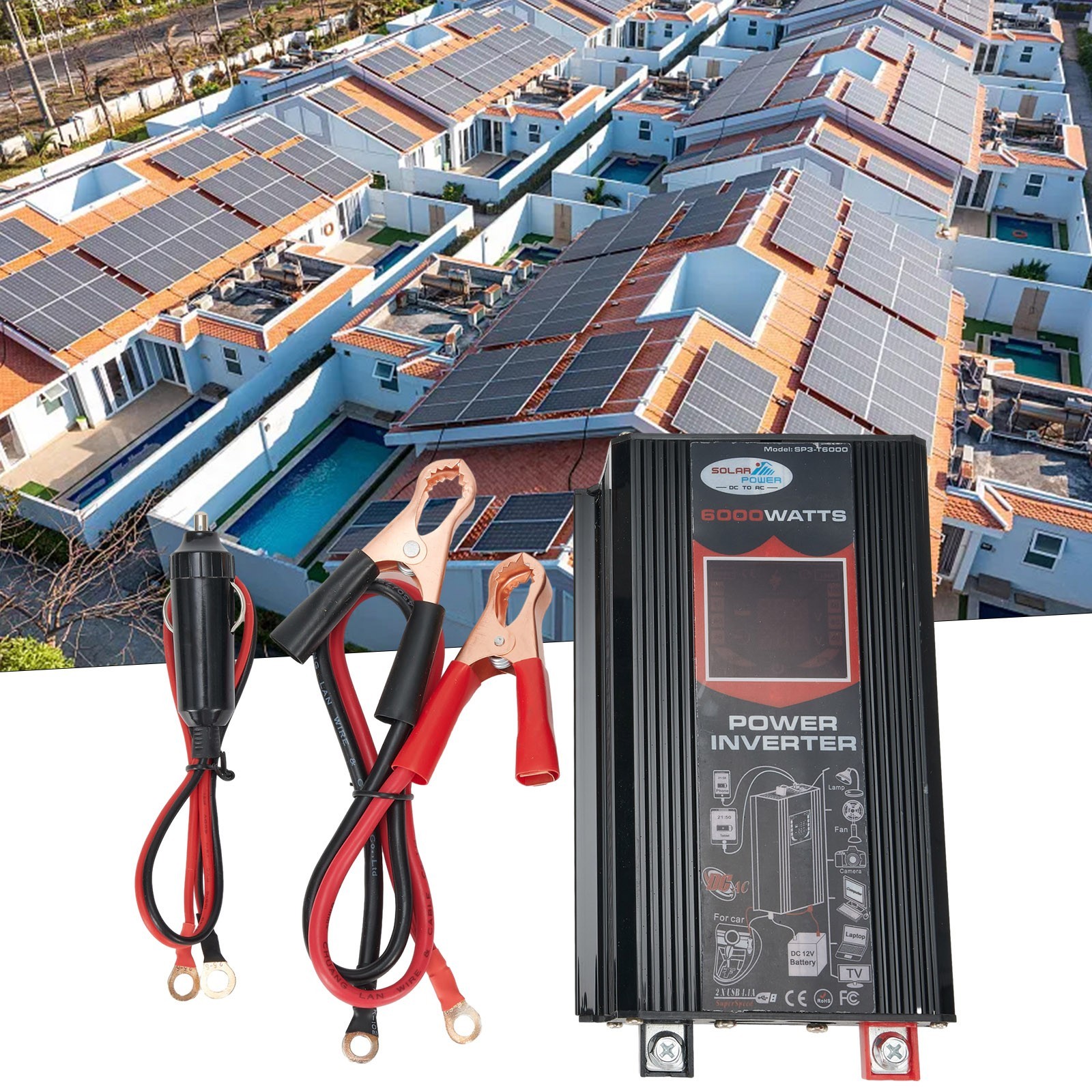 Powerful Output 6000W DC 12V to AC 110V Car Voltage Converter Dual USB