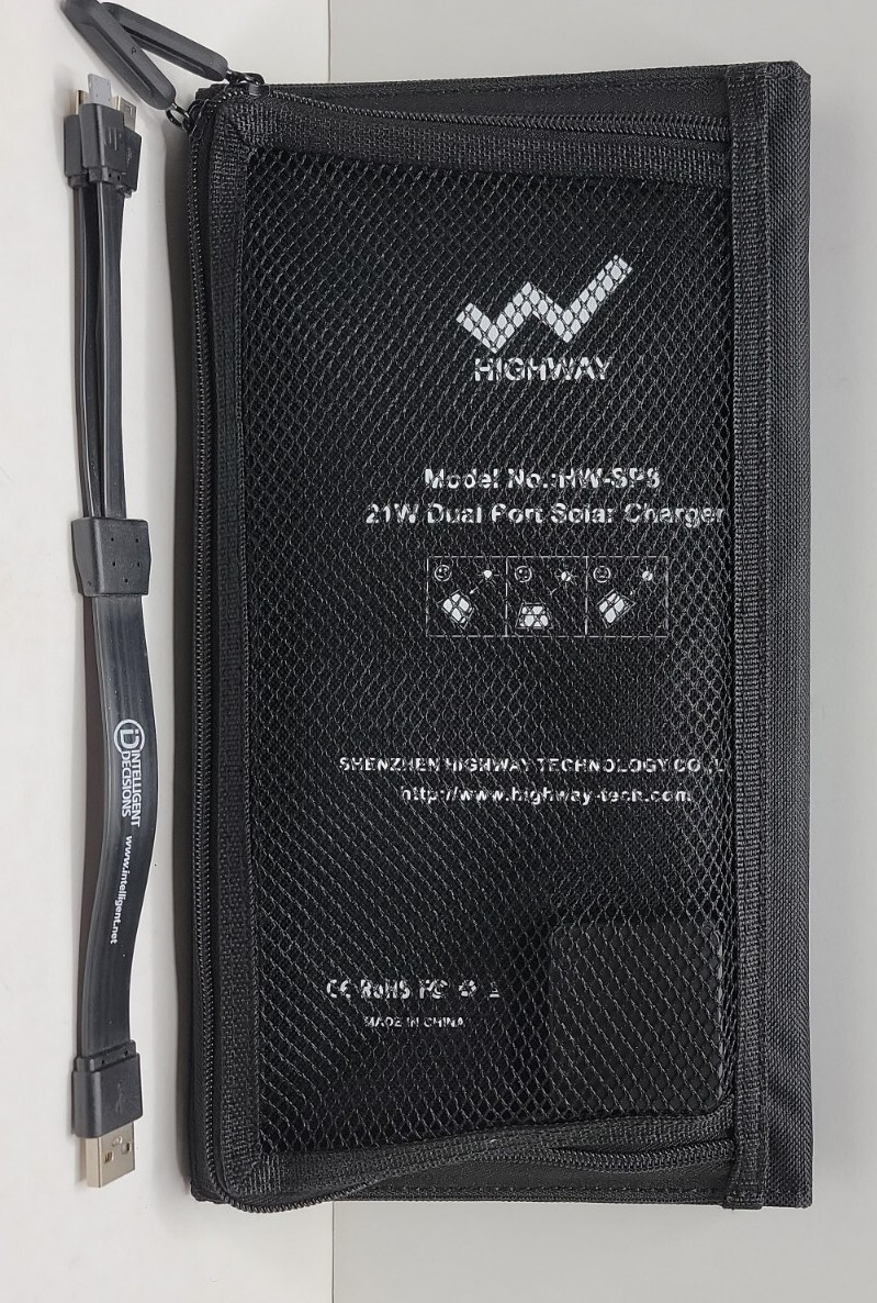 Highway Solar Panel 21W Solar Charger with 2 USB Portable & Foldable + Cable.