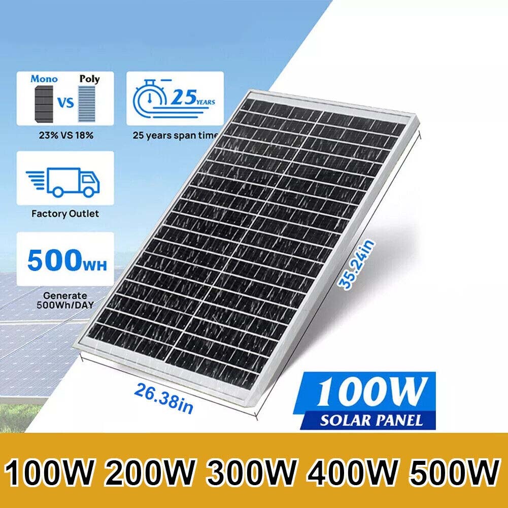 100W 200W 300W 400W 500W Watt Solar Panel Mono 12V Charger RV Home Off-Grid Boat