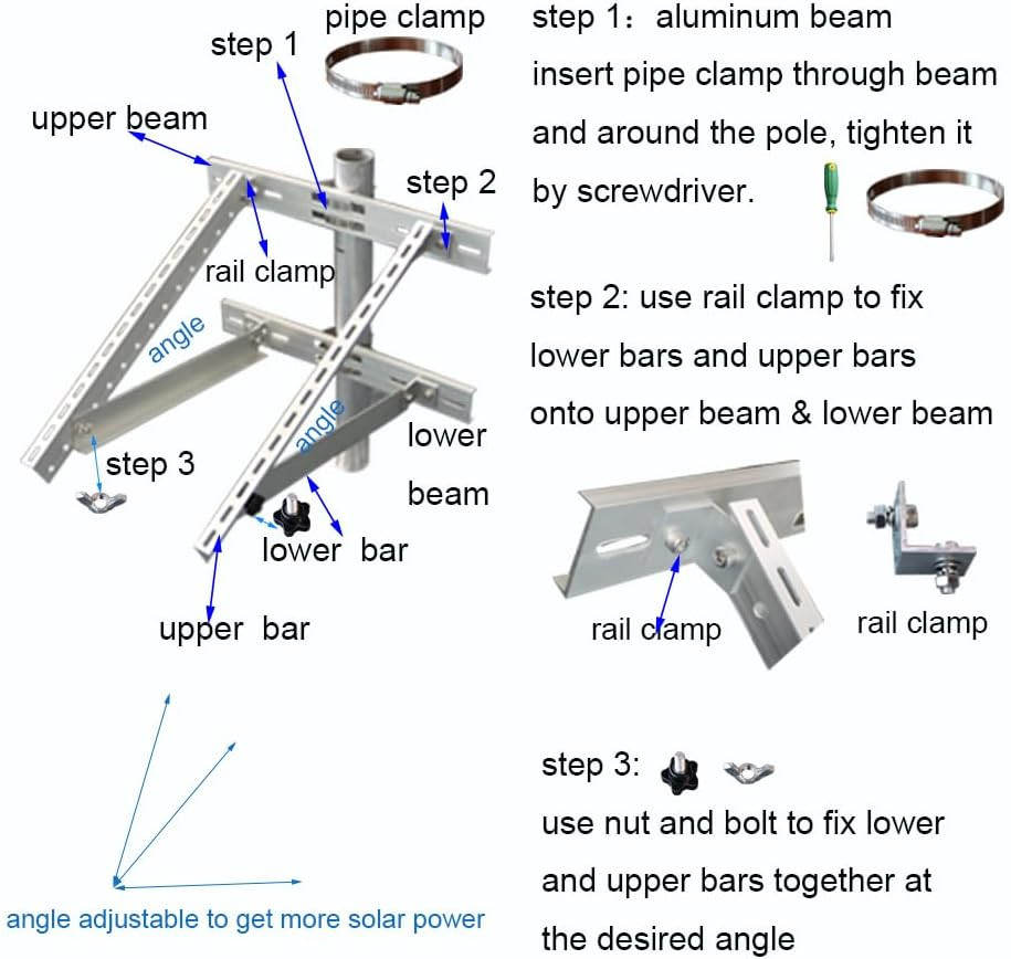 Solar Panel Mounting Bracket Pole Mounts Kit up to 30W (Pole Not Included)