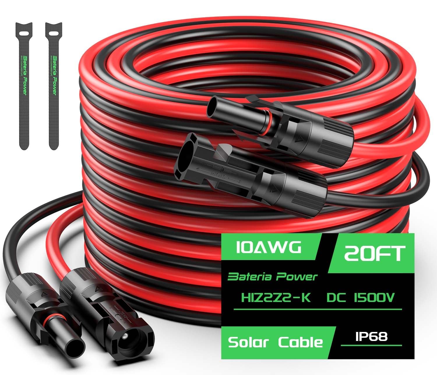 10AWG Solar Extension Cable 20FT Photovoltaic Wire Male Female Connectors Set 2