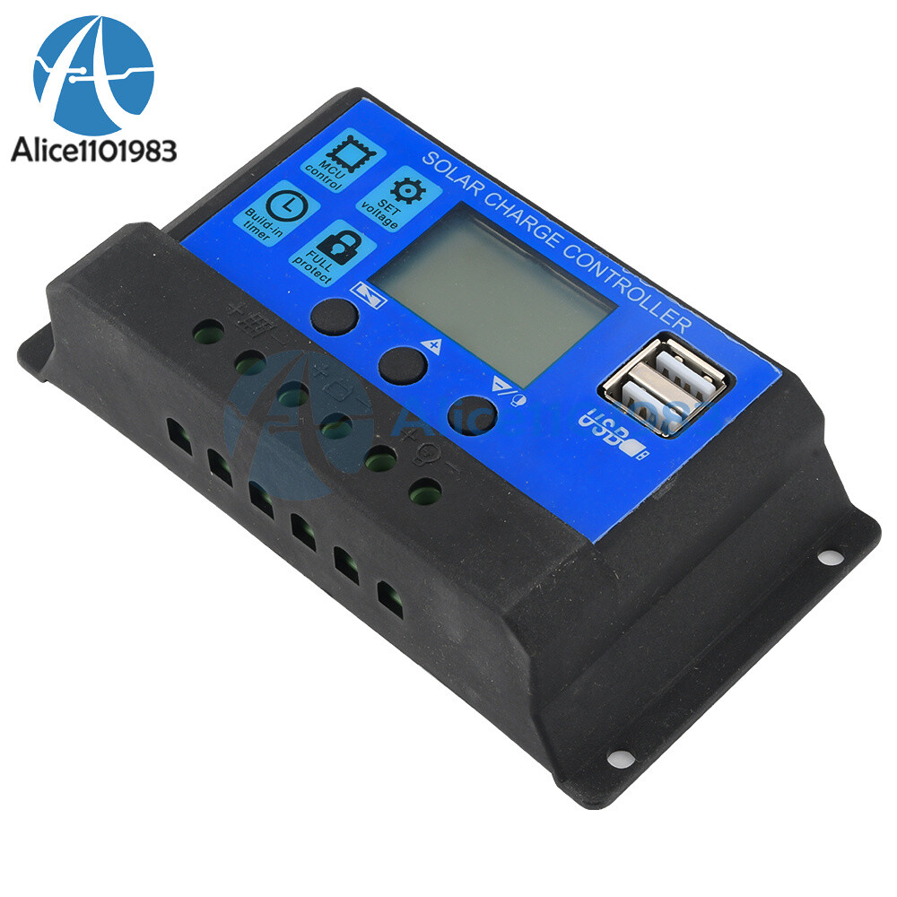 Solar Panel 12V 24V 10A 20A 30A Battery Charge Controller LCD Regulator Dual USB