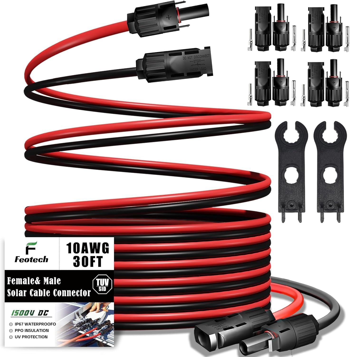 Multi-Use 30FT Solar Extension Cable – 10AWG with Weatherproof Connectors