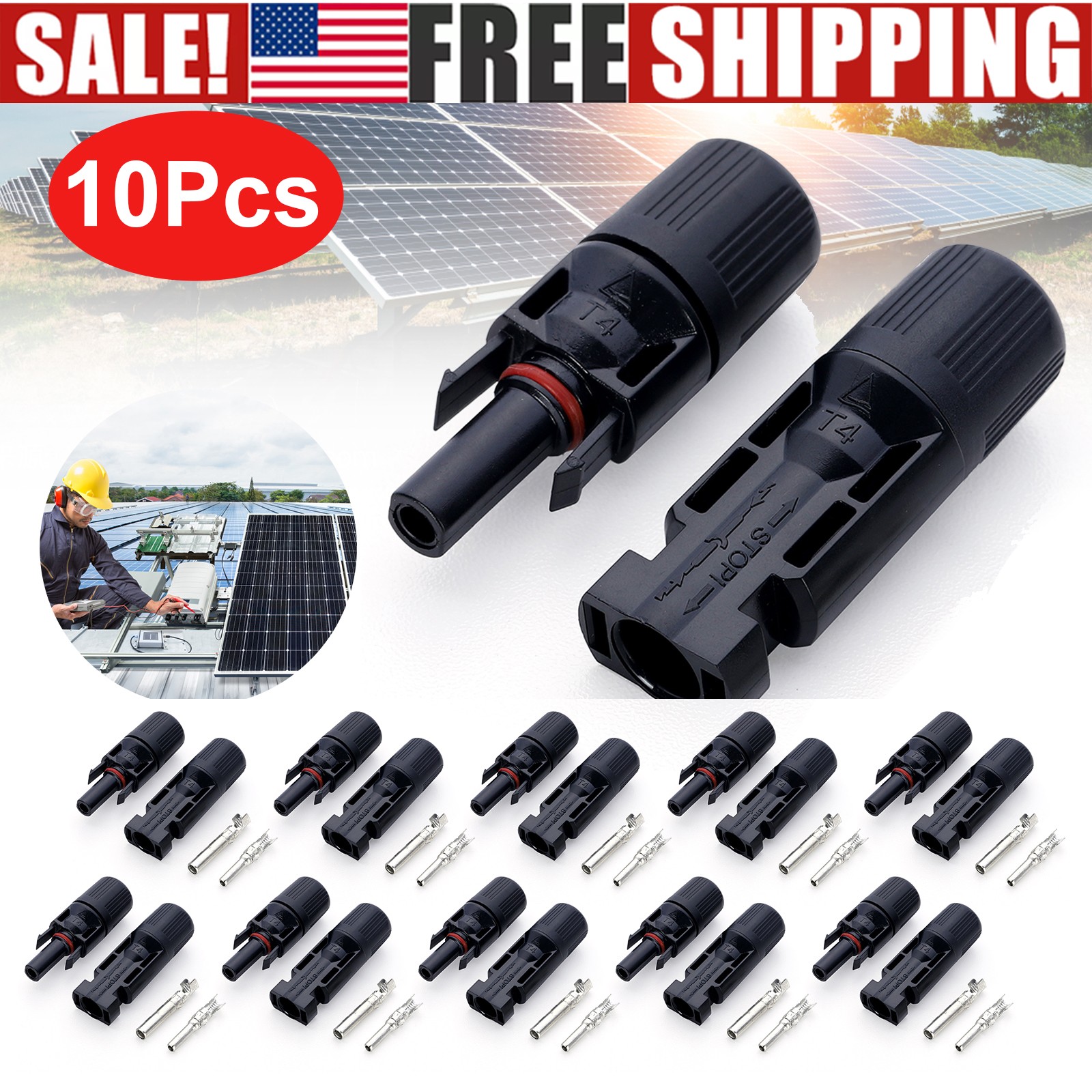 10Pairs Male-Female Solar Cable Connectors Waterproof for DIY Solar Panel