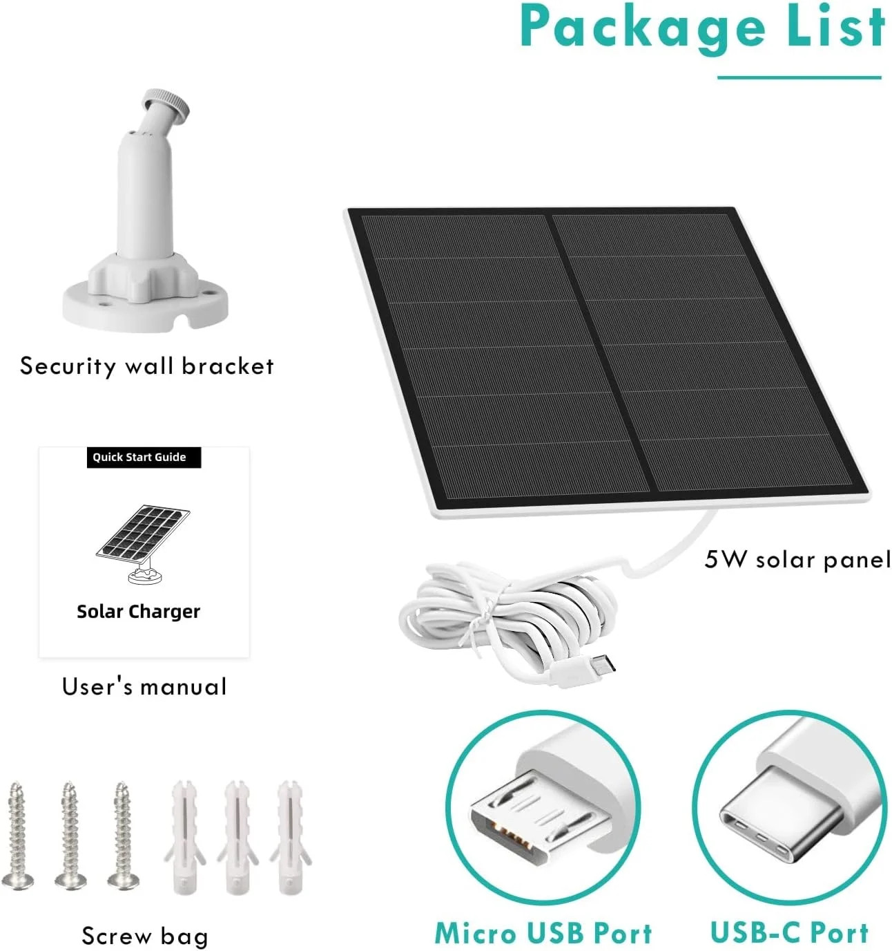 5W Solar Panel for Security Camera, USB Solar Panel for DC 5V Outdoor Rechargeab
