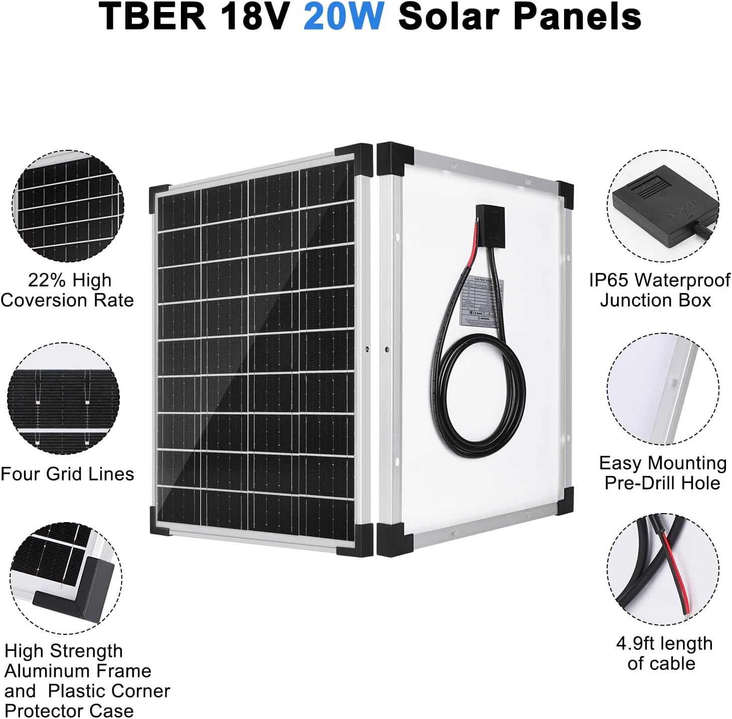 Solar Panel Kit 20W 12V, Solar Battery Charger with 10A Charge Controller and Ex