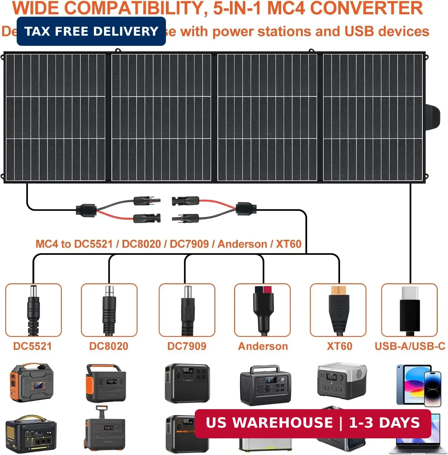 200W Portable Solar Panel for Power Station 25% Efficiency HPBC Cells ETFE Folda