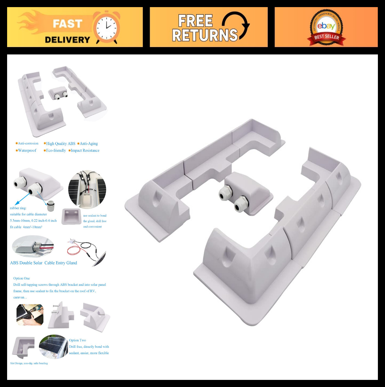 7PCS Solar Panel Mounting Brackets Kit – Drill-Free Corner Brackets for RVs, Cam