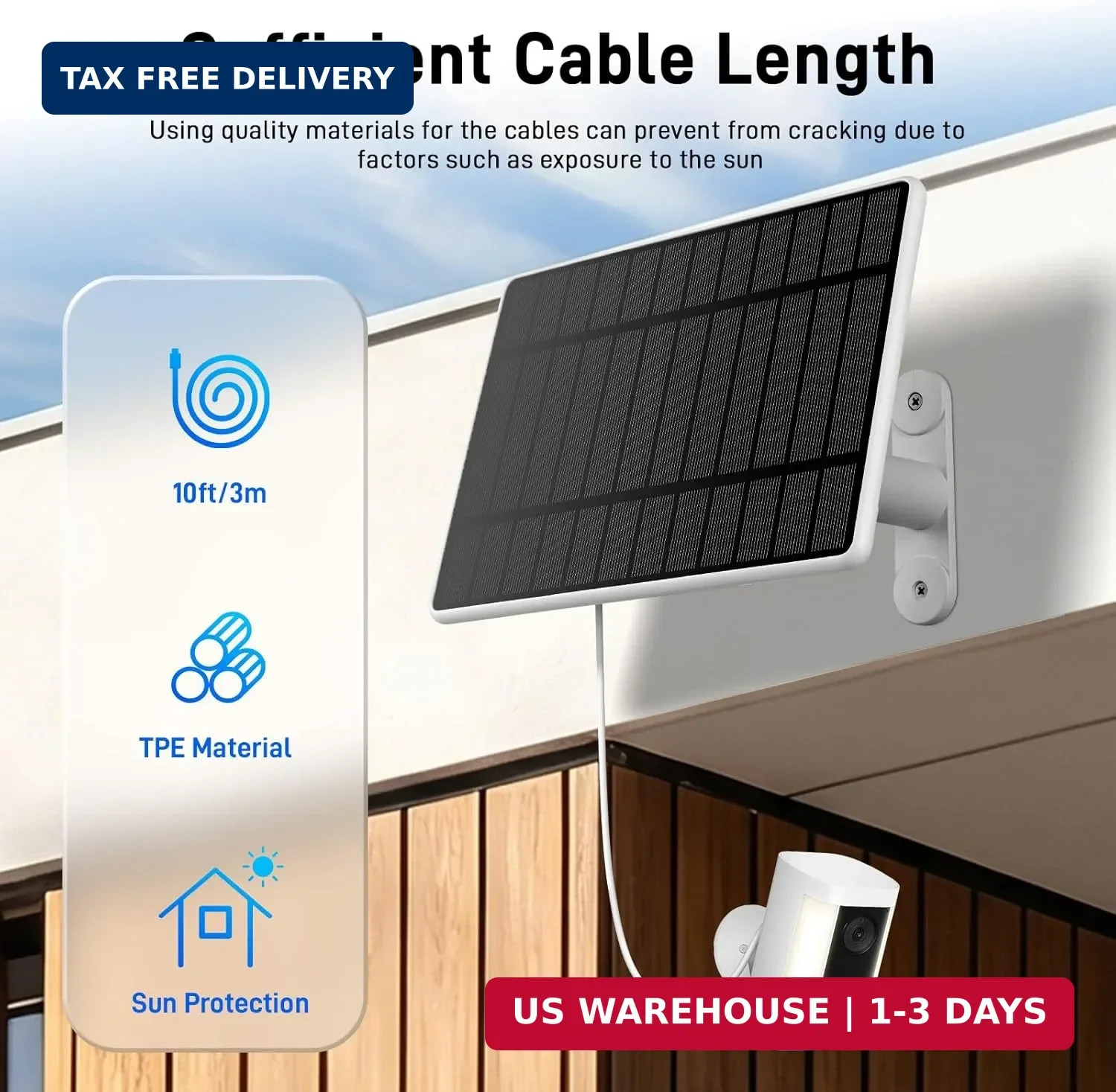 Solar Panel for Ring Camera, 6W Solar Charger for Ring Stick Up Cam Plus/Pro & S