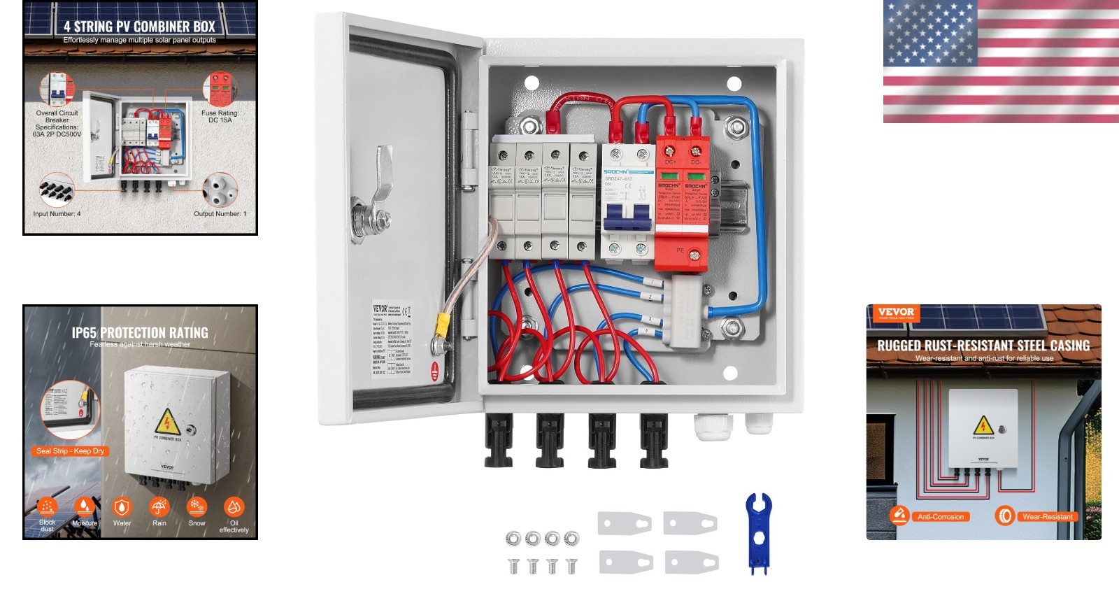 4 String Solar Combiner Box with Lightning Protection & Rating
