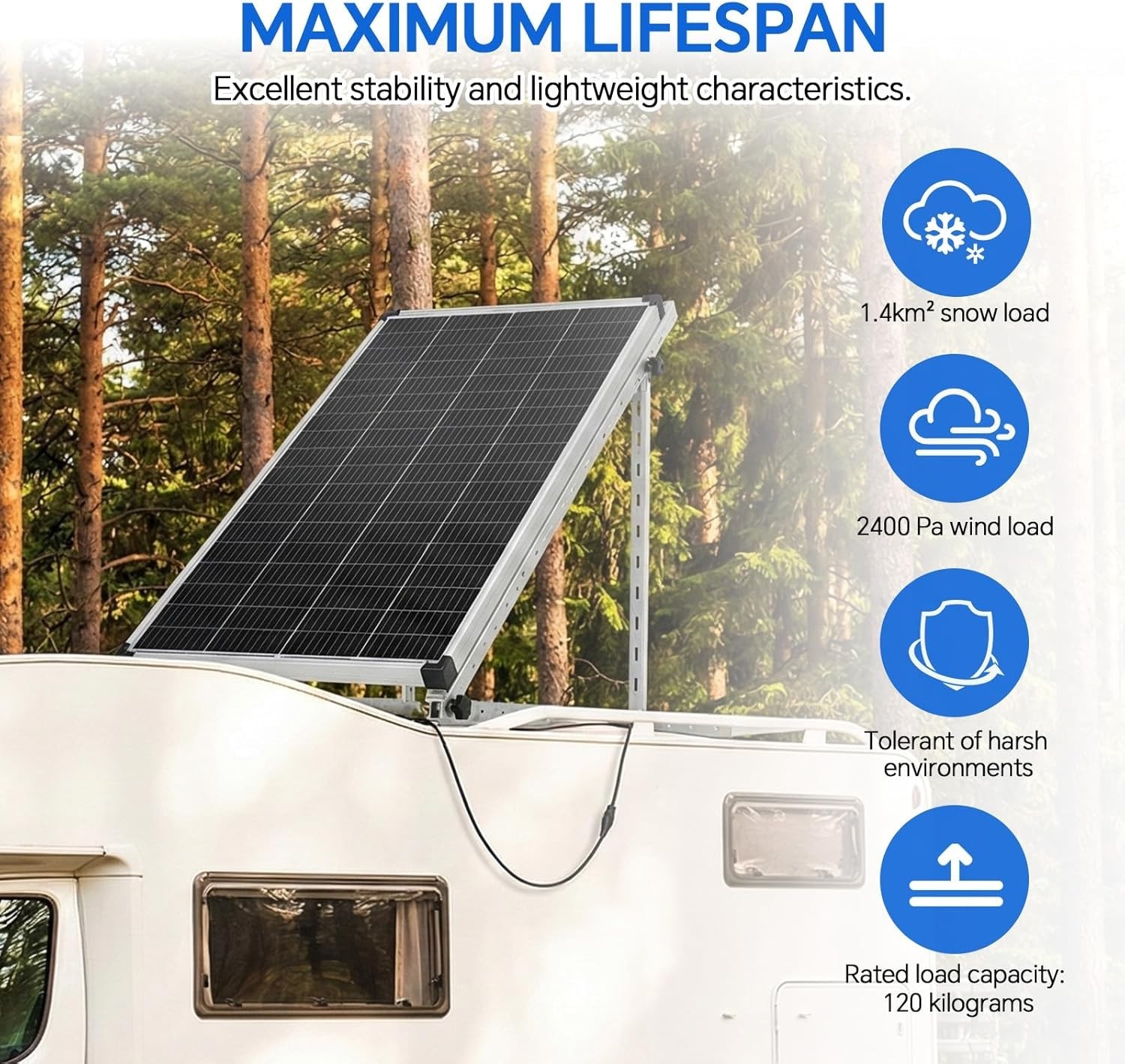 4 Sets 45in Solar Panel RV Tilt Mount Brackets kit Roof Surface Adjustable Frame