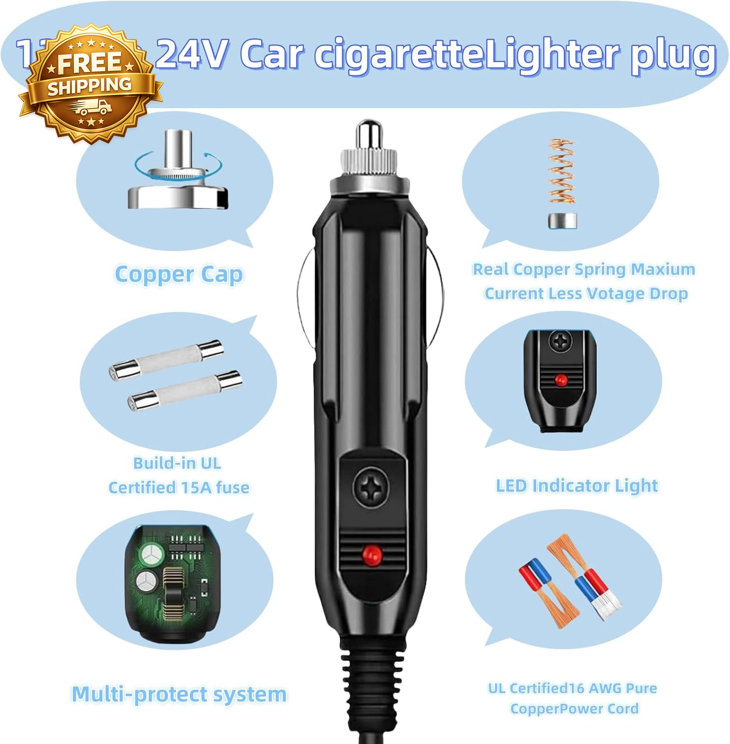 6.8FT Portable12V/24V Car Charger Suitable Compatible Ecoflow Delta/River Bluett