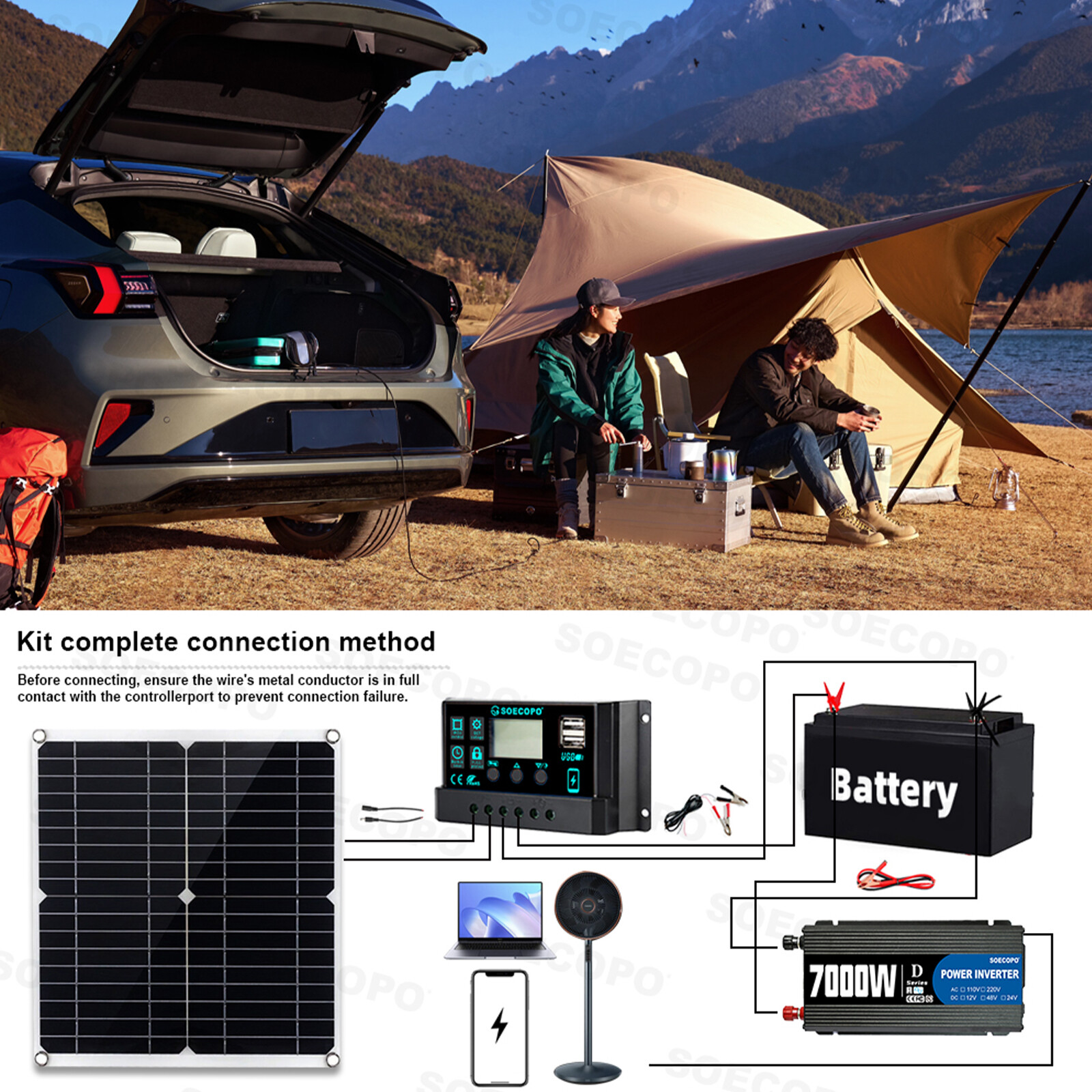 7000W Solar Kit 12V 110V Inverter Battery ChargerLighting/Camping W/300W Panels