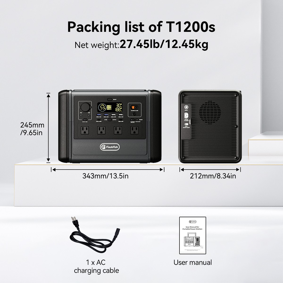 Flashfish T1200S Portable Power Station 1200W 768Wh With 2*Solar Panel 100W 18V
