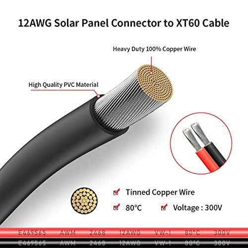 12AWG XT60 Solar Cable 2 10 25 35 50 75 100FT 10FT Extension Cable