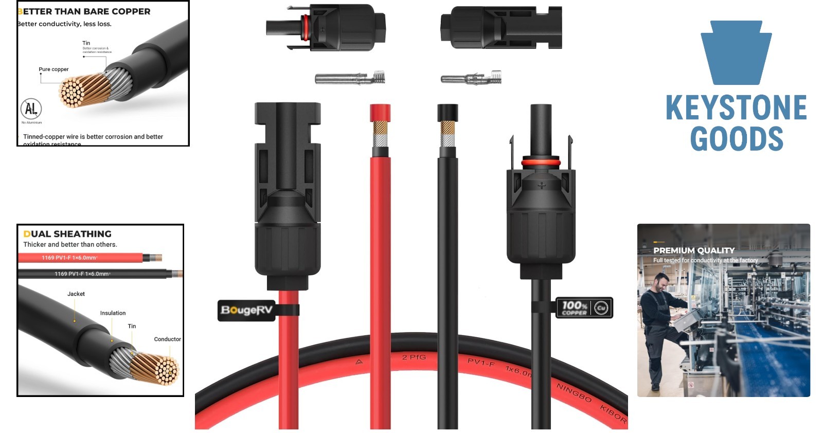 10ft 10AWG Solar Extension Cable with Connectors – Heavy-Duty Copper, Weather…