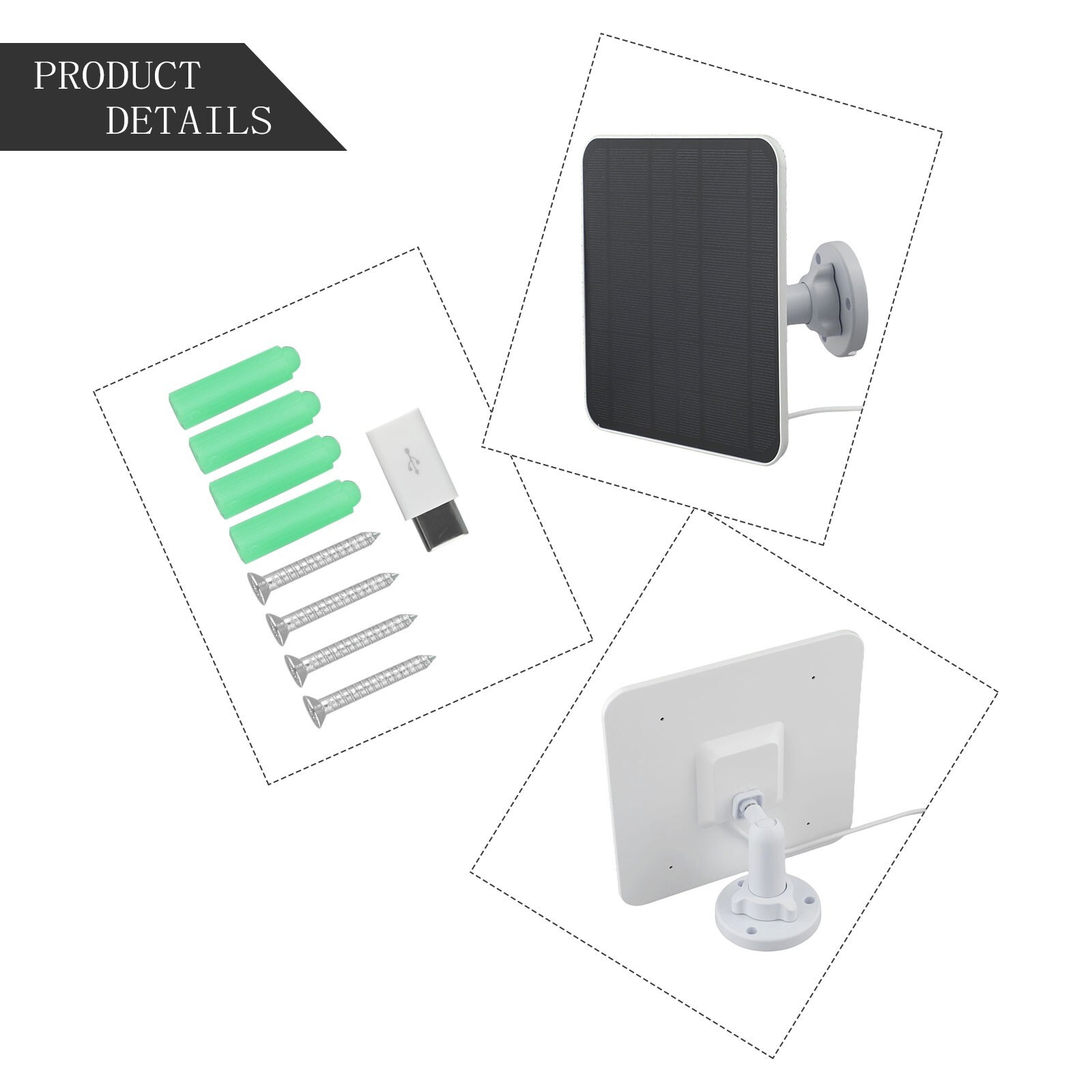 5W Solar Panel Charger For Ring Video Doorbell 4/3/2 Solar Charger W/Power Cable