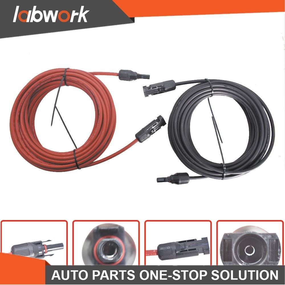 Labwork 1 Pair 20ft 12AWG Black+Red Solar Panel Extension Cable Wire Connector