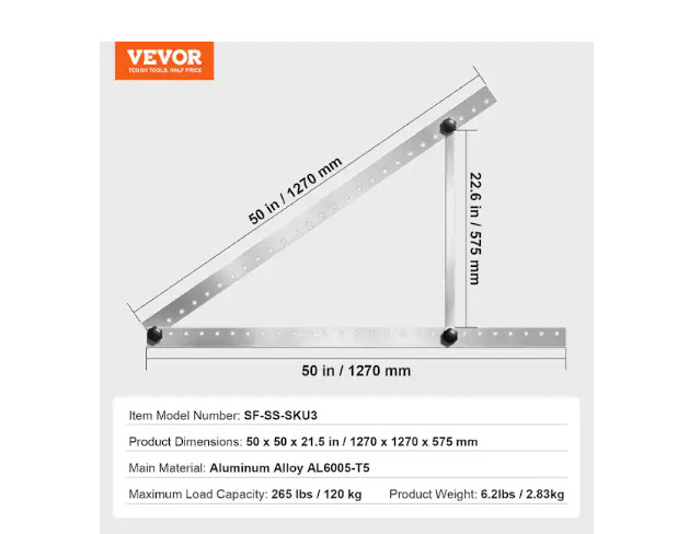 VEVOR 50-Inch Solar Panel Mount Brackets 0 – 90° Adjustable Tilt Mount Brackets