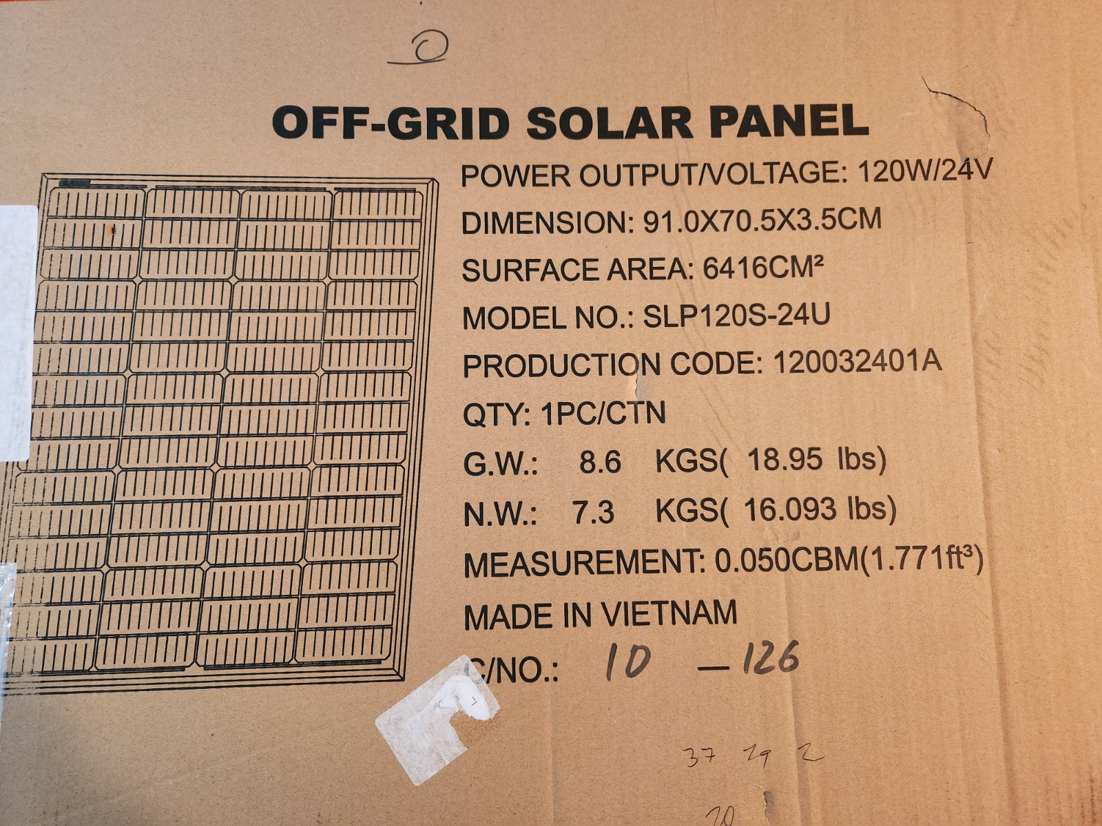 Solarland SPL120S-U(120032401A) 120W/24V Solar Panel.
