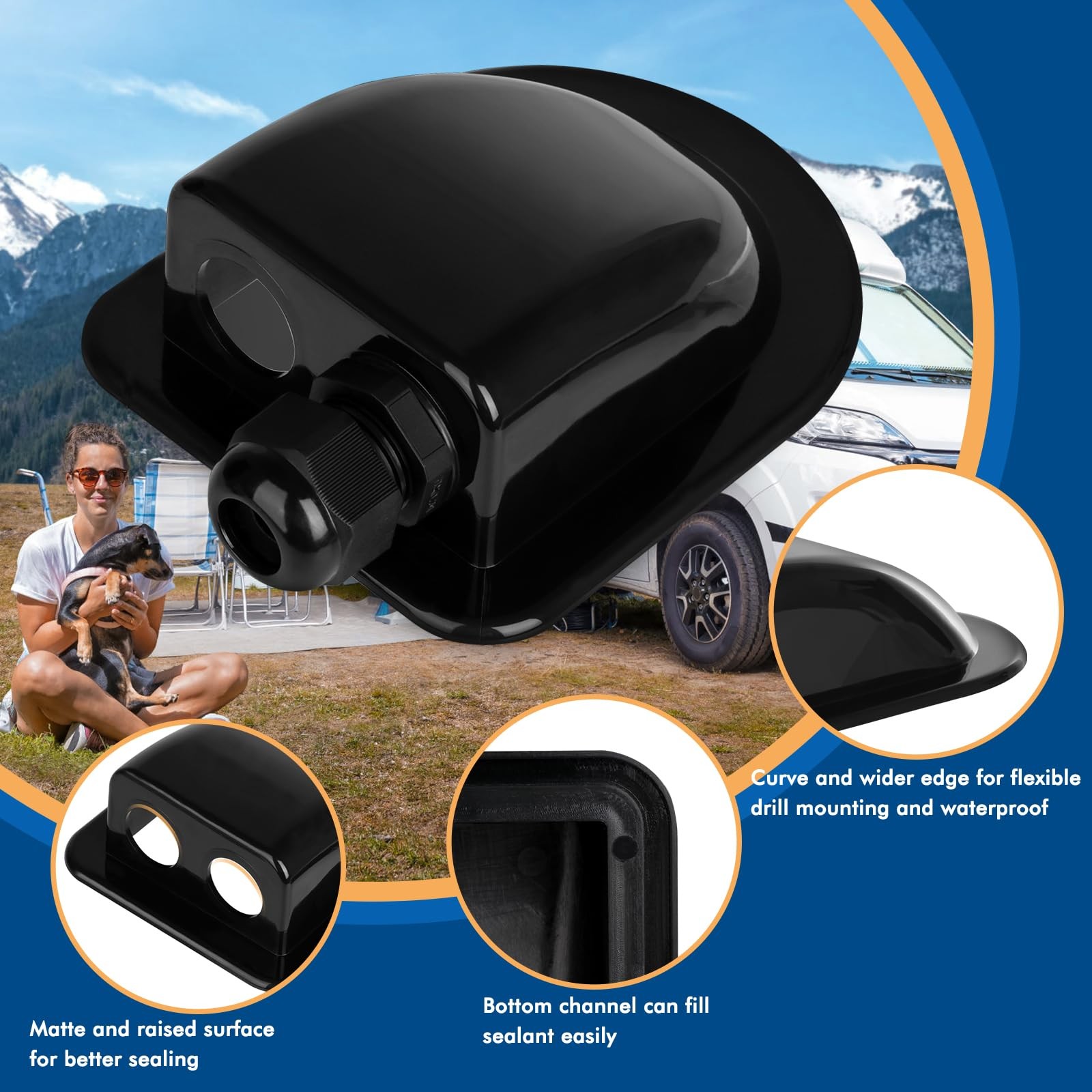 Restmo 2 Pack of IP68 Waterproof Solar Cable Entry Gland, 2 Pack, Black