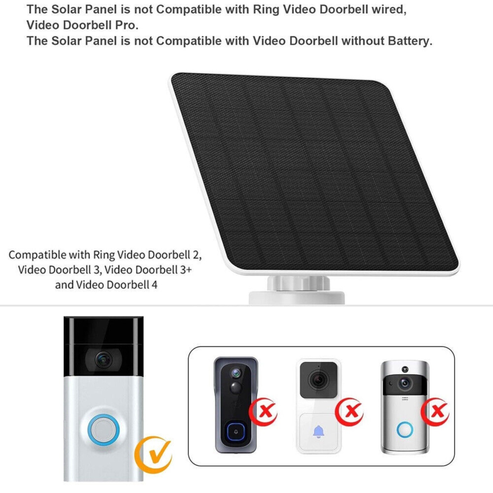 Solar Panel Charger 4W for Ring Video Doorbell 4/3/2 Solar Charger W/Power Cable
