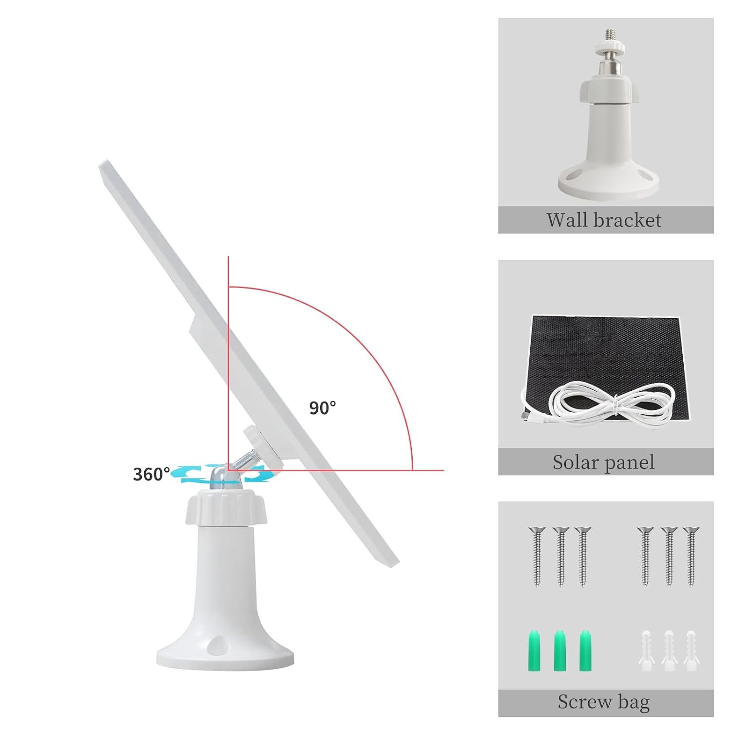 4W White Waterproof Solar Panel Charger for Security Camera Type C Micro USB