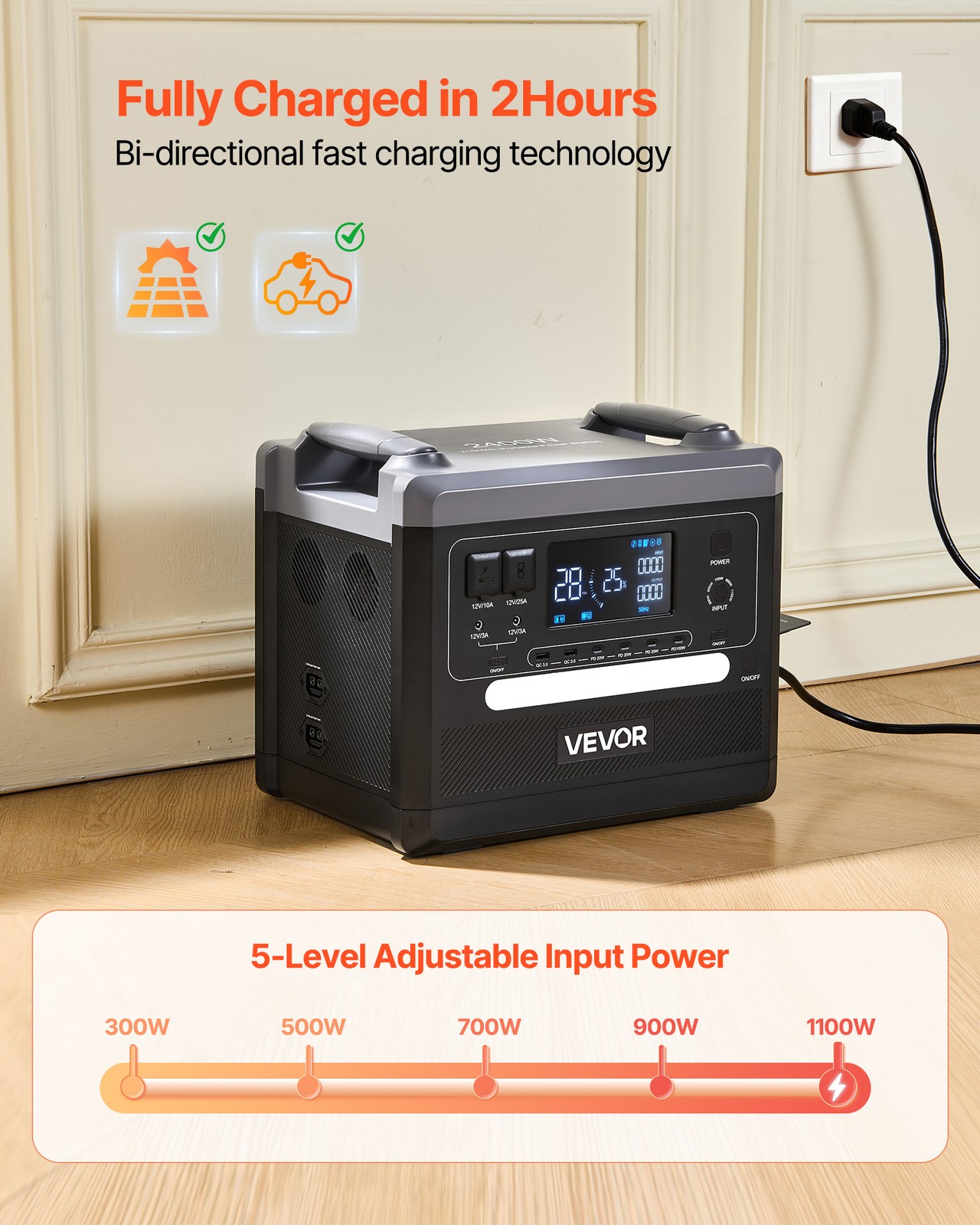 VEVOR Portable Power Station Solar Generator 2400W 2160Wh with 10 Output Ports