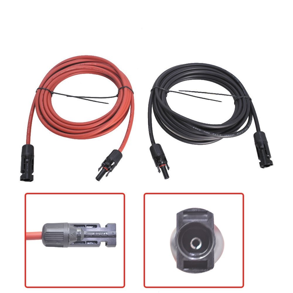 1 Pair 25ft Black + Red 12AWG Solar Panel Extension Cable Wire Connector