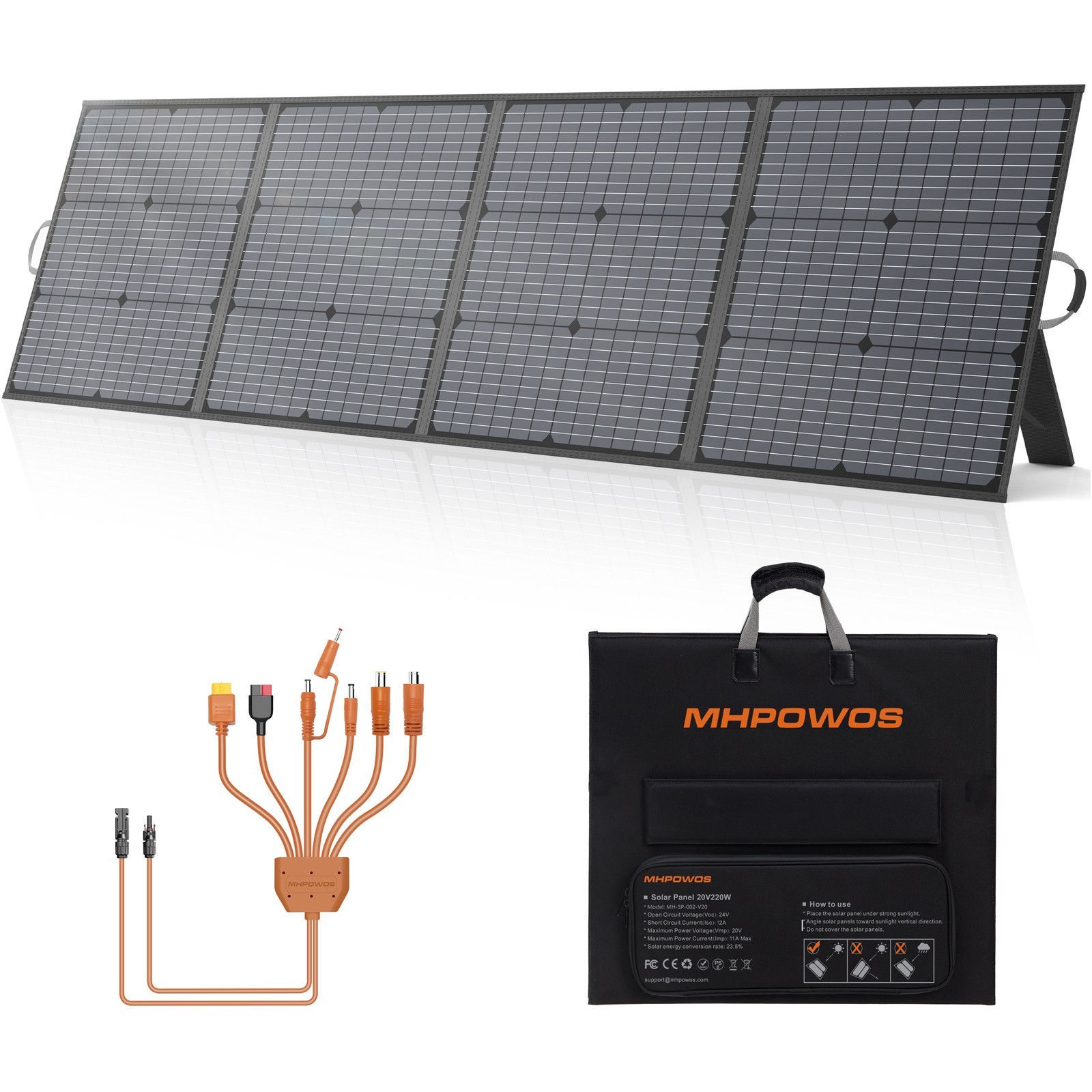 MHPOWOS Foldable Solar Panel 220W 20V 40V for Jackery Explorer 1000 v2 2000 v2