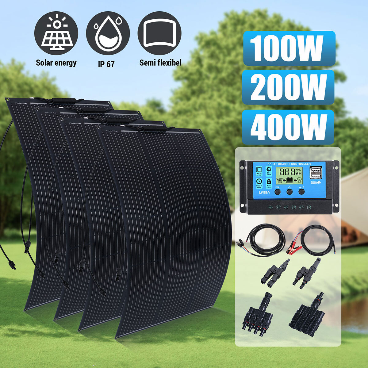 400W Watt 18V Monocrystalline Solar Panel Controller Kit 10BB Cell For Home RV