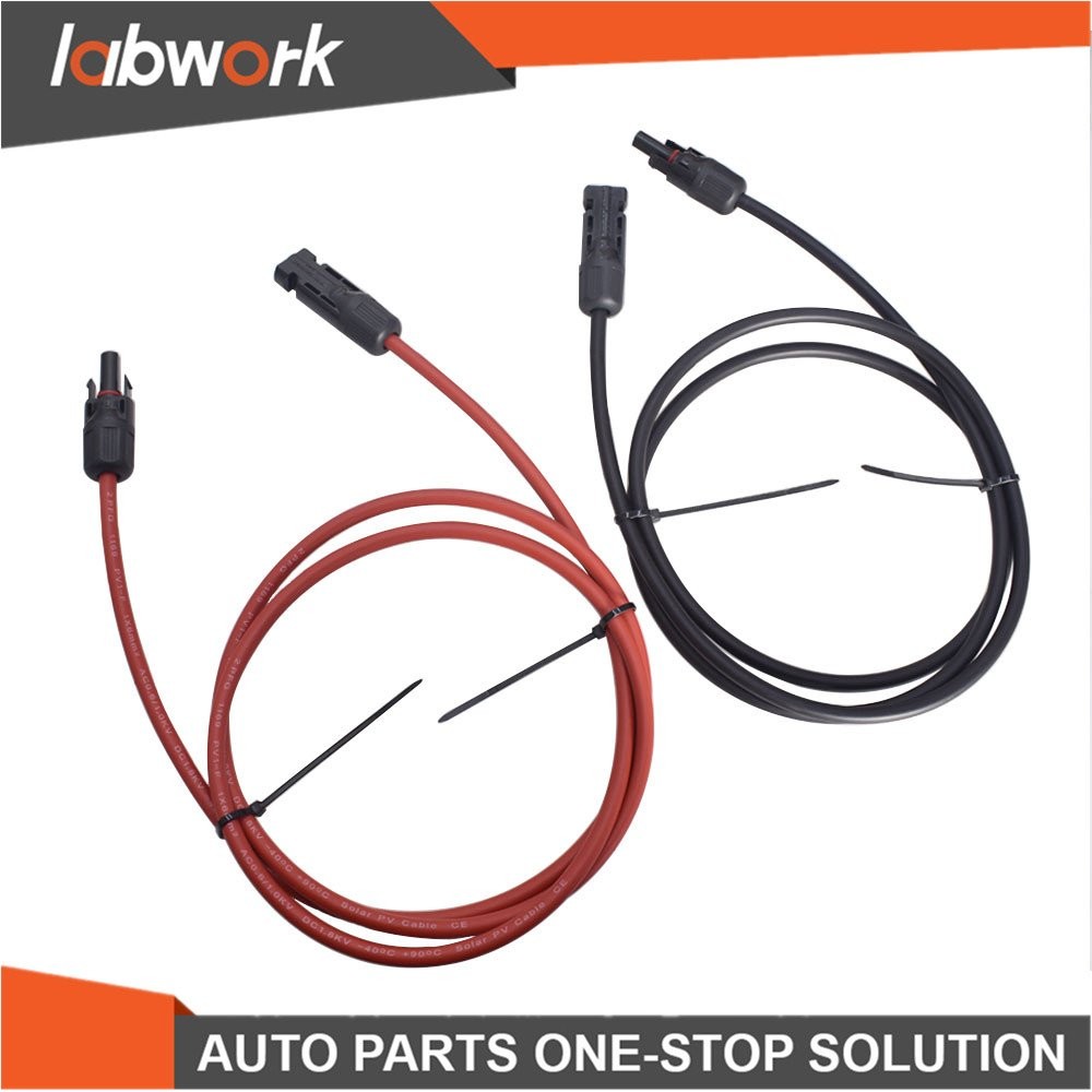 Labwork Solar Panel Extension Cable Wire Connector 12AWG 10ft Black + Red 1Pair