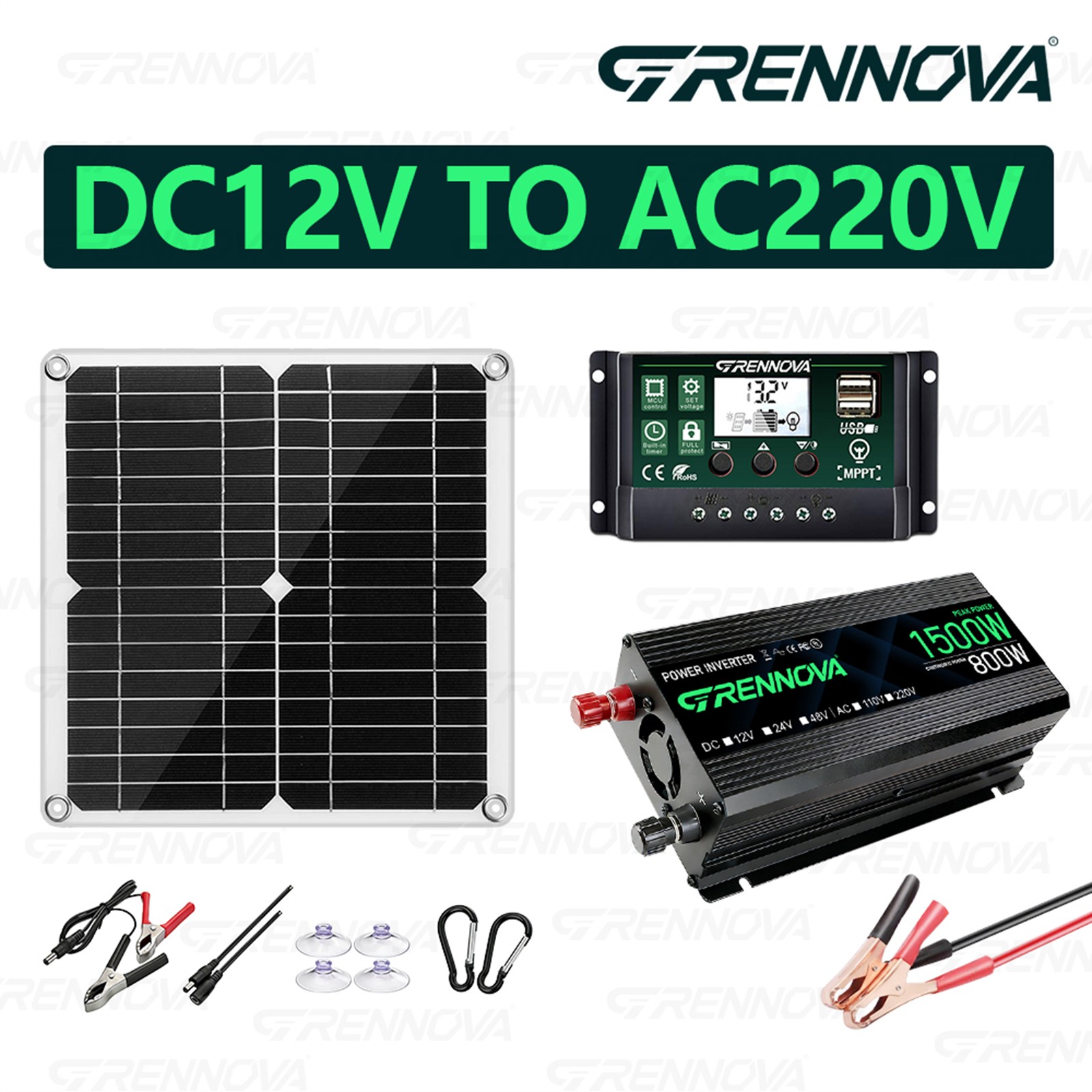 Grennova 1500W Solar Kit 30W Panel 60A MPPT Off-Grid RV Van Farm Emergency
