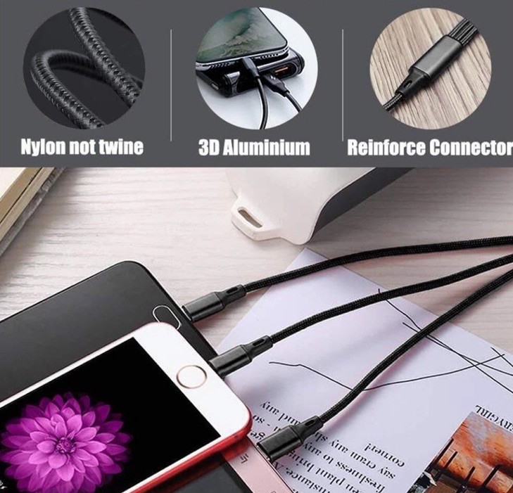 3 in 1 Fast USB Charging Cable Universal Multi Function Cell Phone Charger Cord