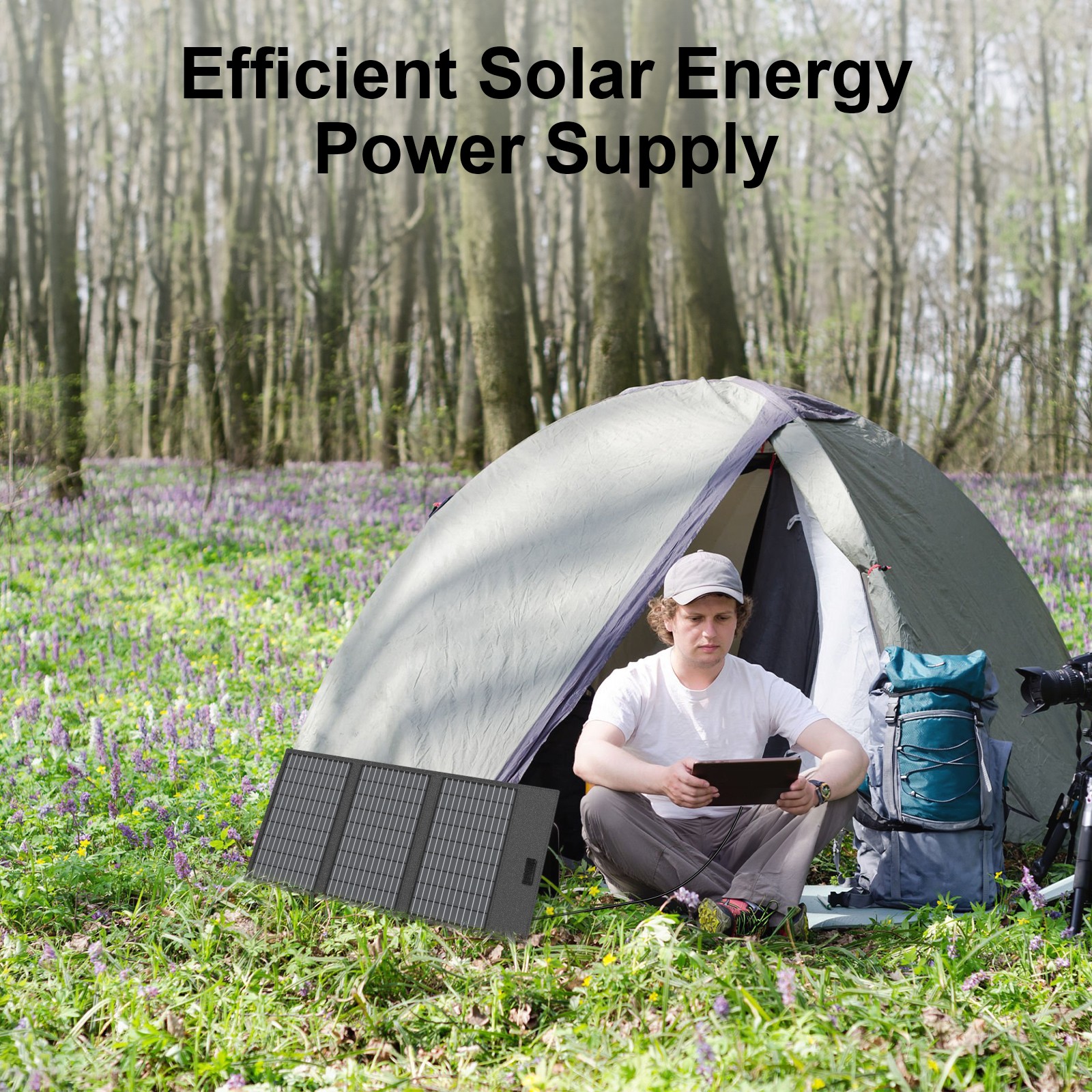 45W Camping Solar Panel full black USB C Portable Charger for Phone Power Bank