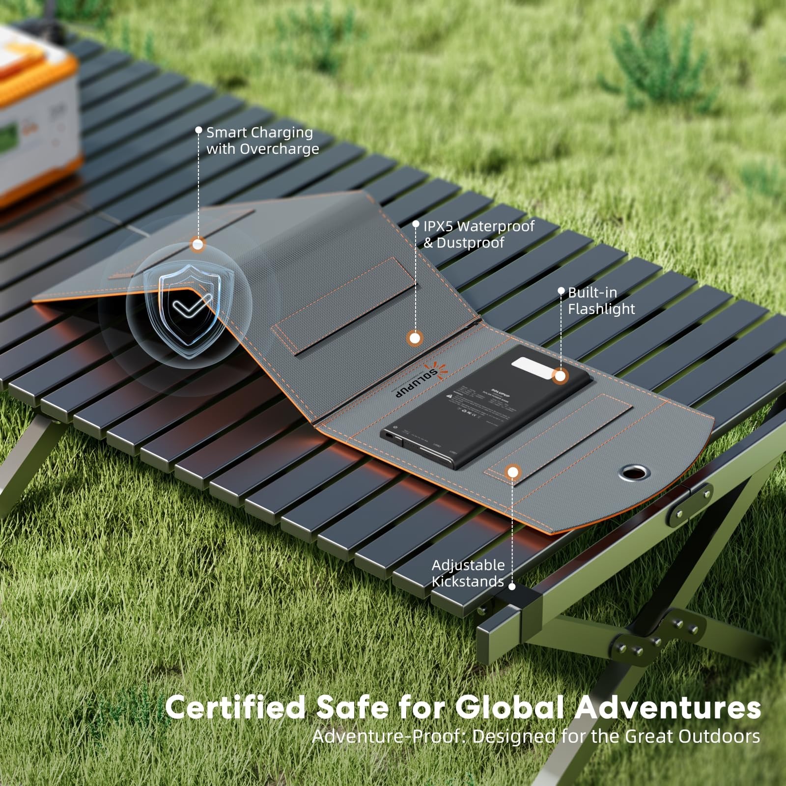 10,000mAh Solar Power Bank, 30W Foldable Solar Panel, Fast Charge, IPX5 Waterpro