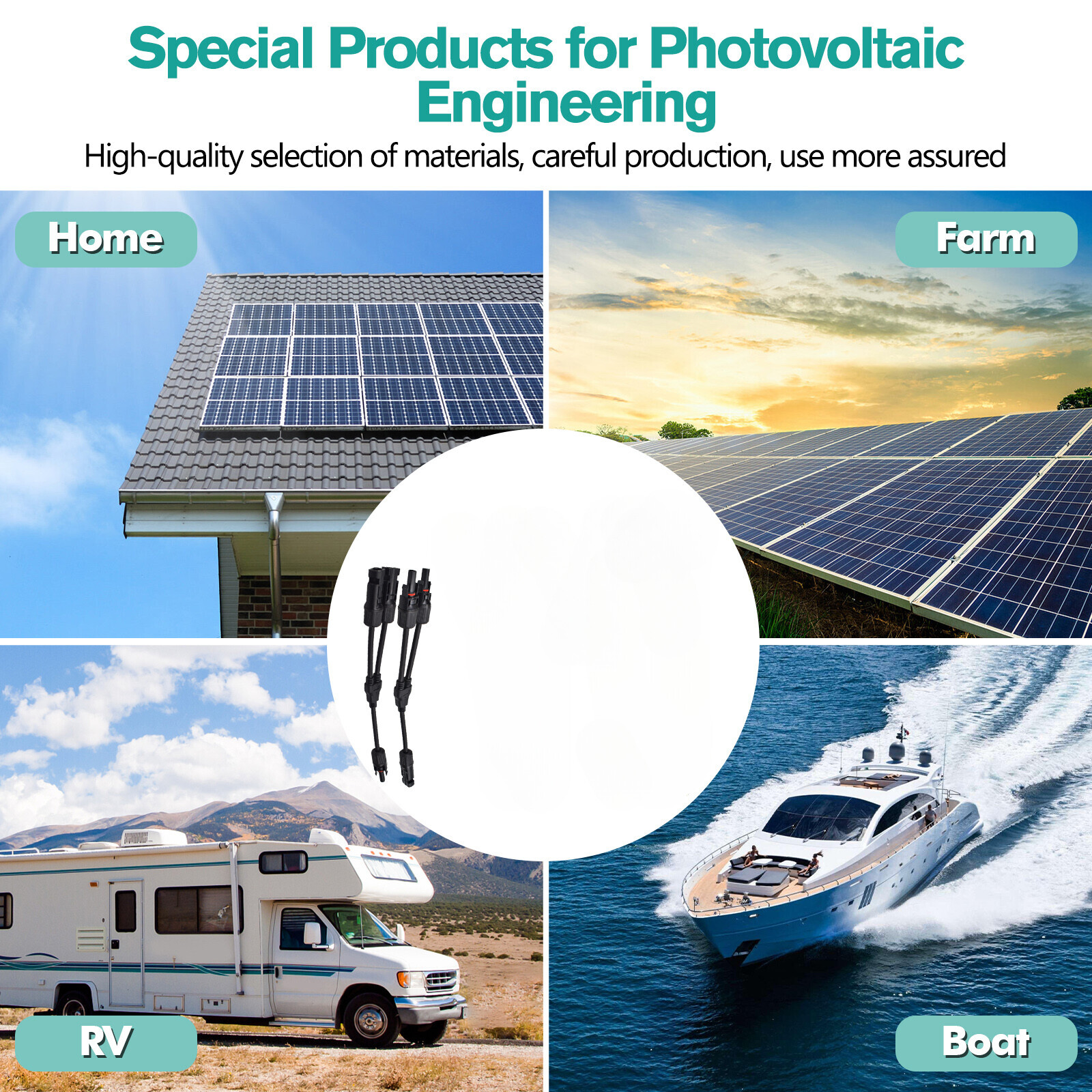 Solar Panel Y Branch Cable Connection Adapter Connector Extension Waterproof