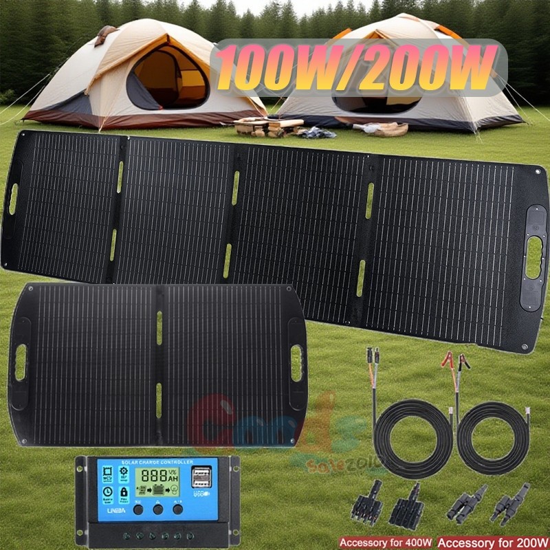 100W 200W Folding Solar Panel 18V Mono Home RV Rooftop Camping Off-Grid Power