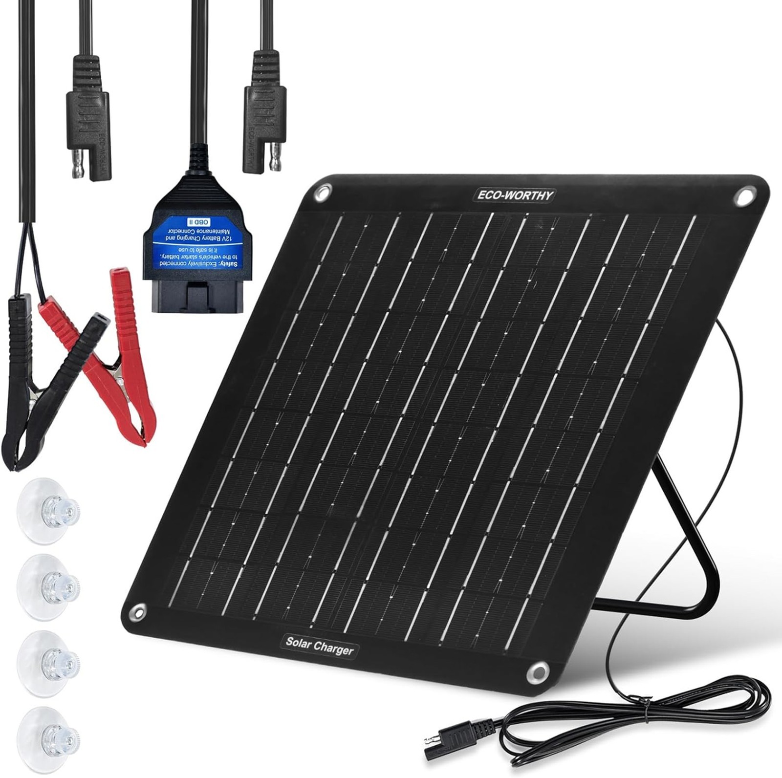 Obdii Solar Battery Trickle Charger 10w Waterproof 12v Maintainer Kit for Car