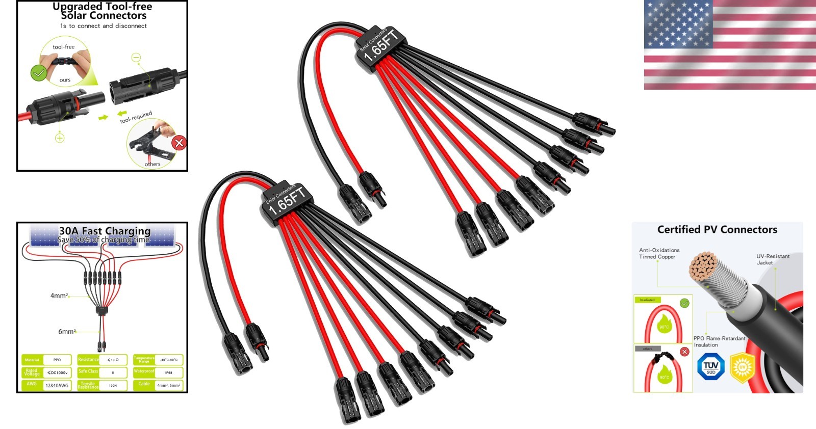 UV Resistant Solar Panel Connectors – 2 Pack