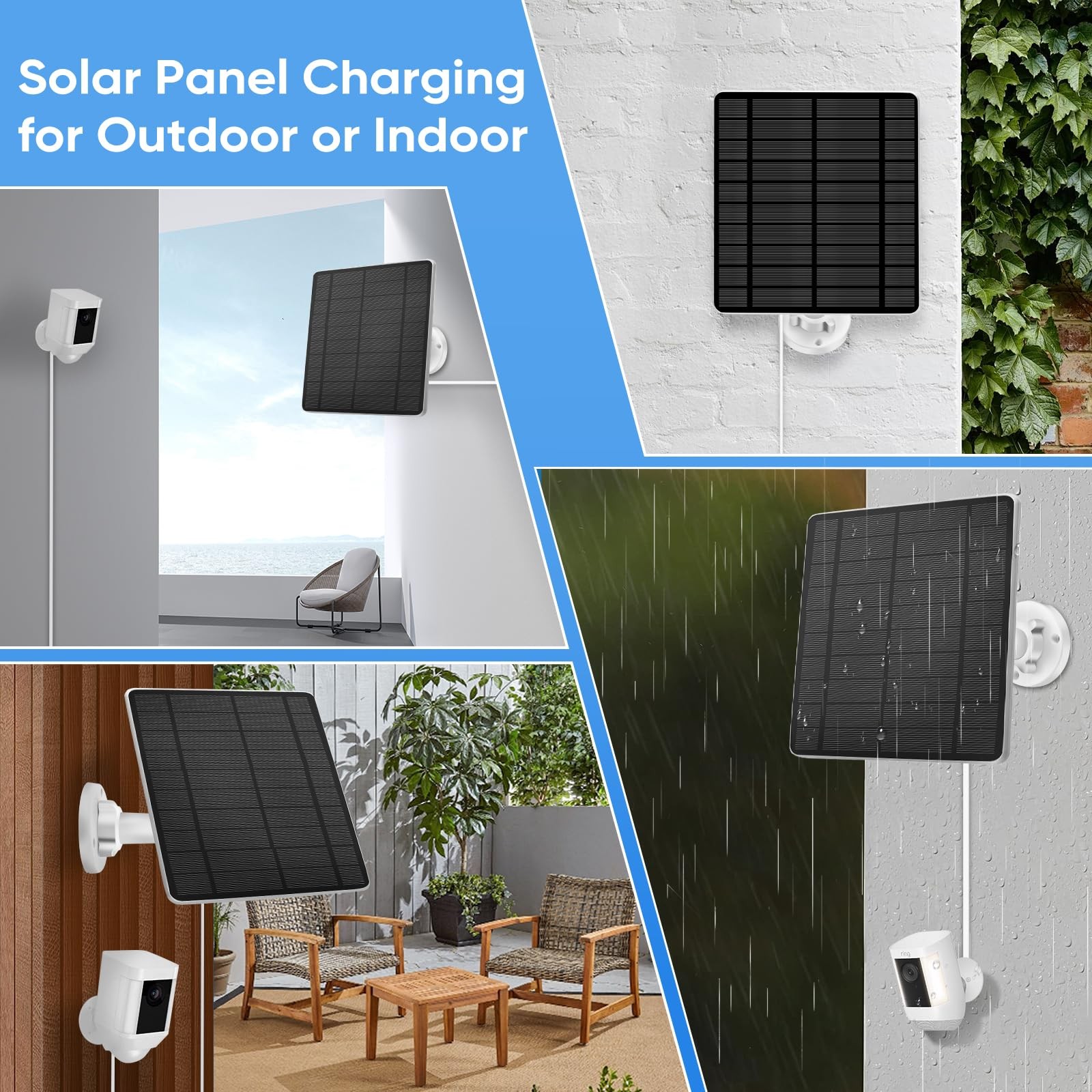 Solar Panel for Ring Camera, 2 Pack 5W Solar Charger Compatible with Spotligh…
