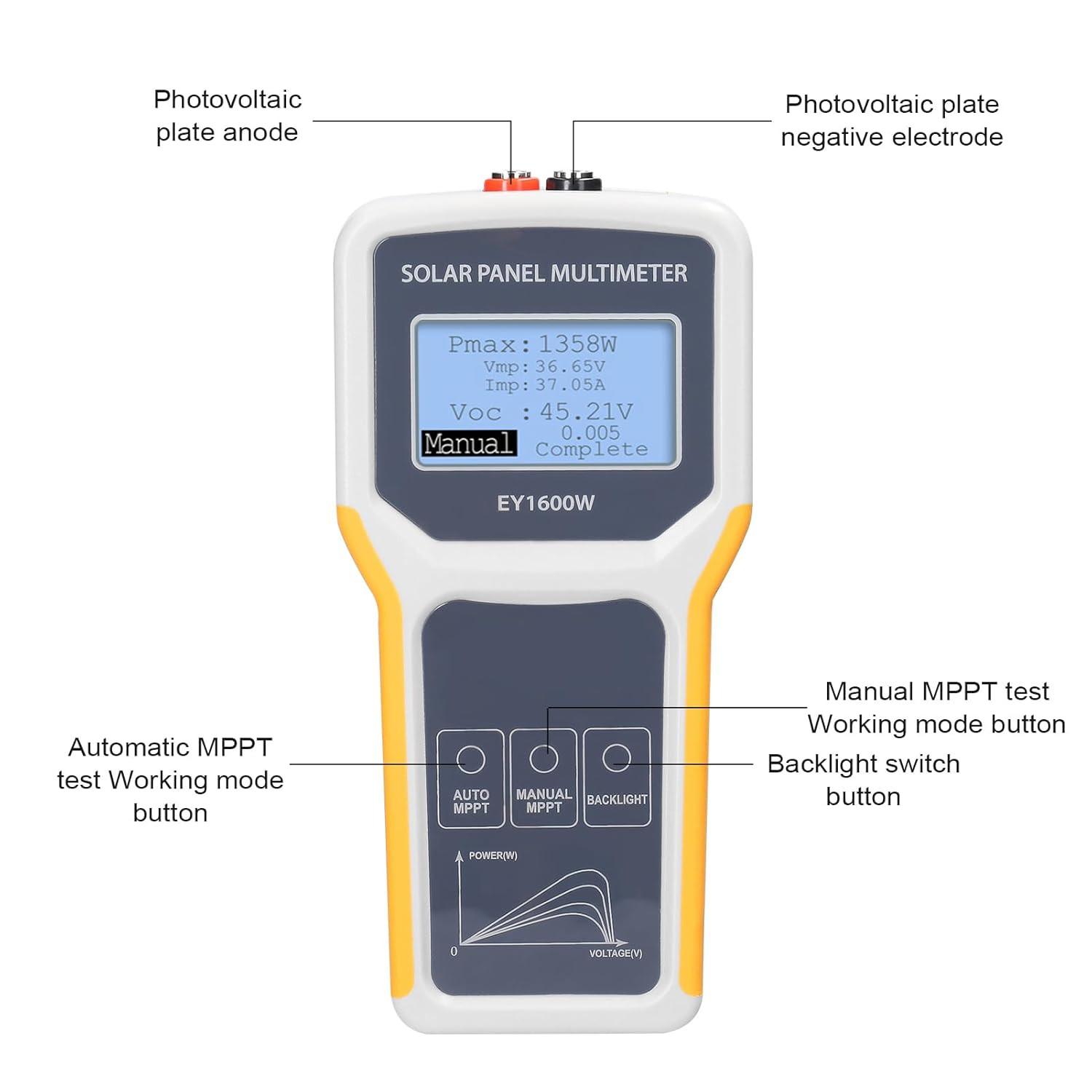 Solar DC/AC Power Meter Solar Panel Tester 1600W Photovoltaic Panel Multimeter M