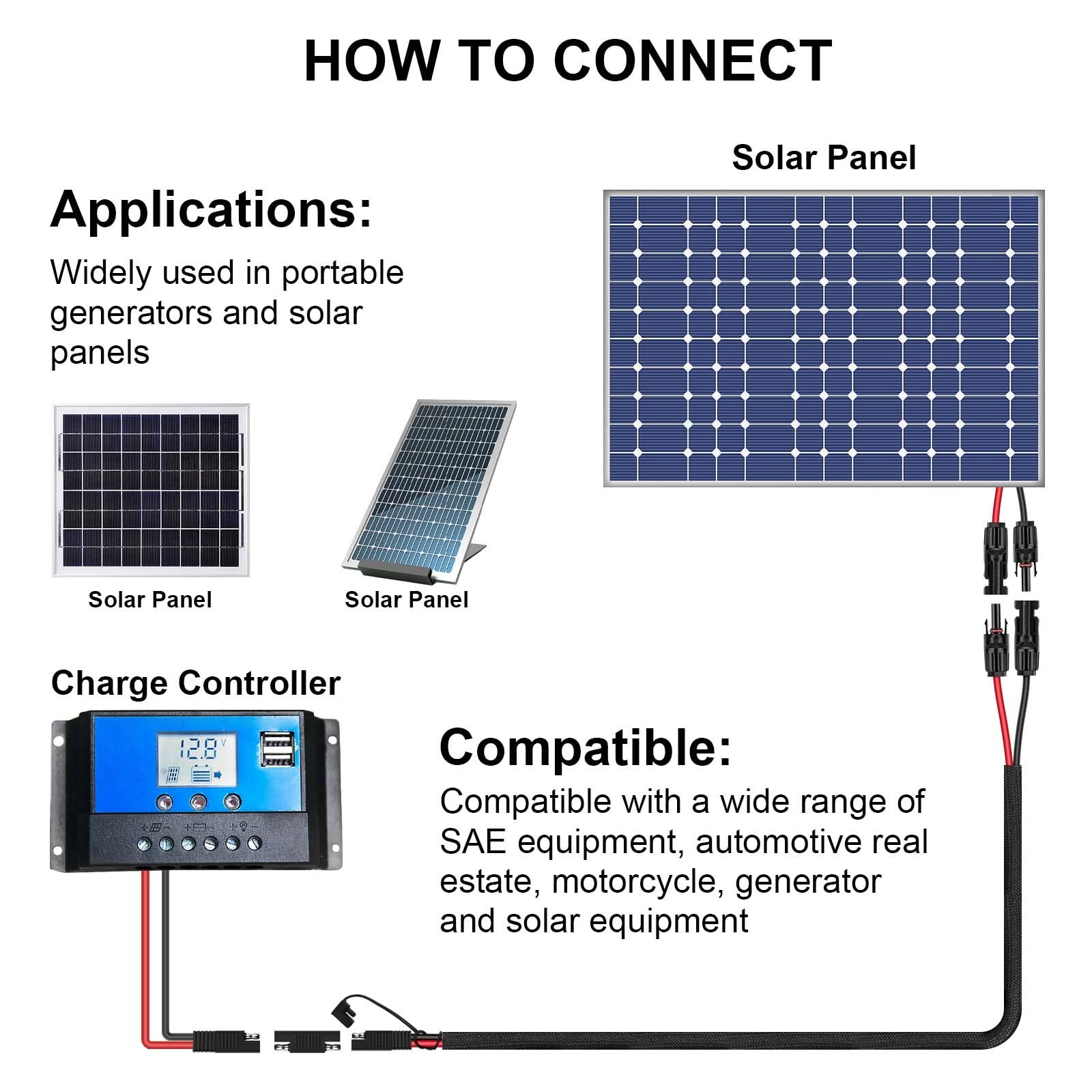 Solar Panel Connector Cable,10AWG SAE to Male & Female Adapter PV Extension C…
