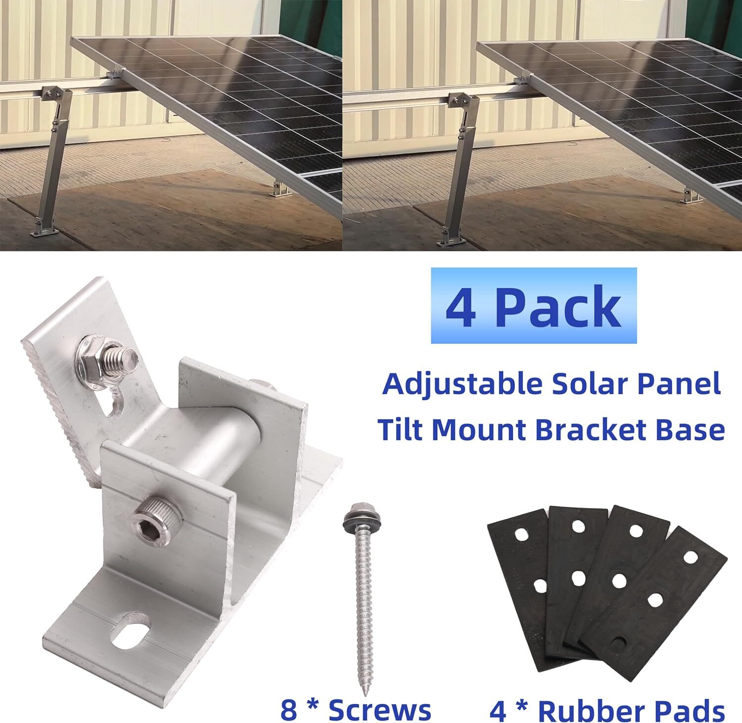 4 Pack Adjustable Solar Panel Tilt Mount Bracket Base, Tilt Angle 10°-60° Fla…