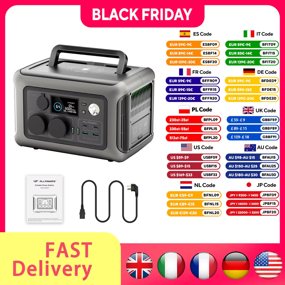 Portable Power Station R600, 299Wh Lifep04 Battery with 2X 600W (1200W Surge) AC
